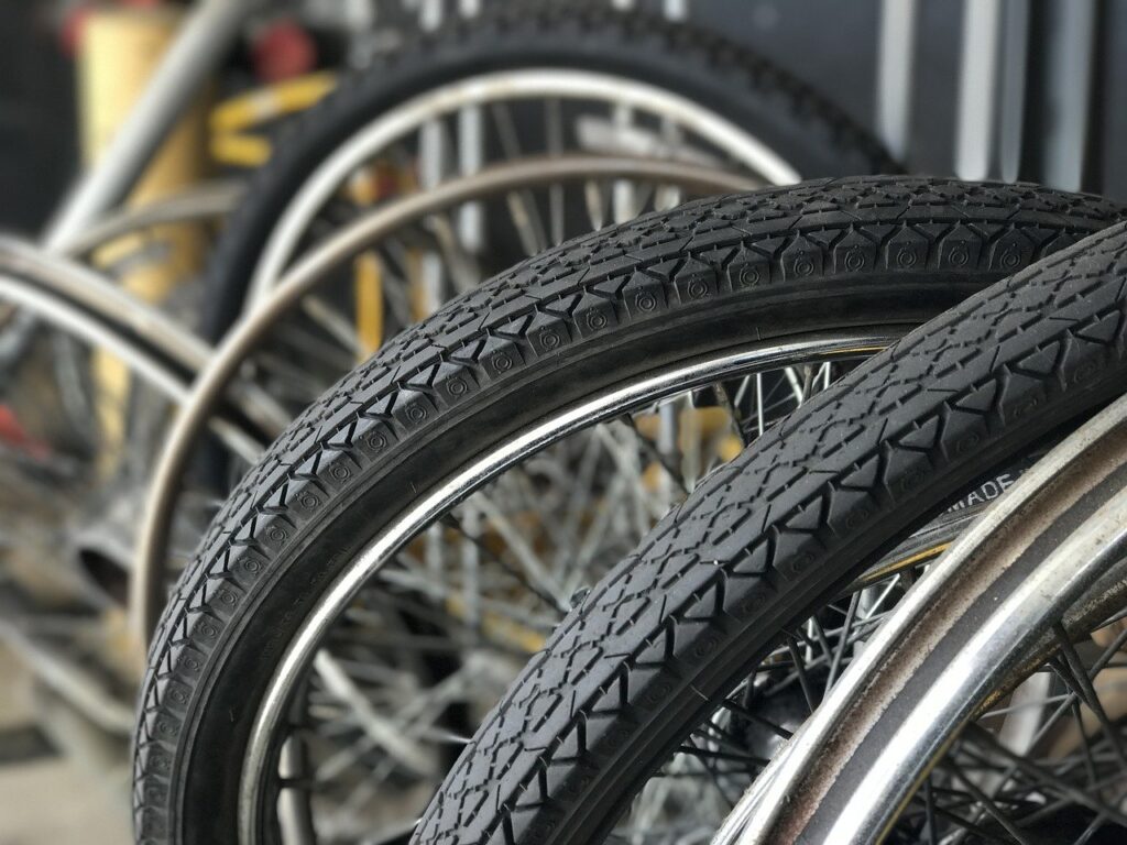 close-up of bicycle tires
