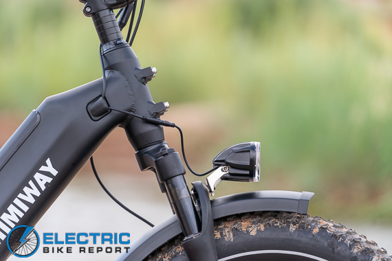 Himiway Escape Electric Bike Review front suspension and light
