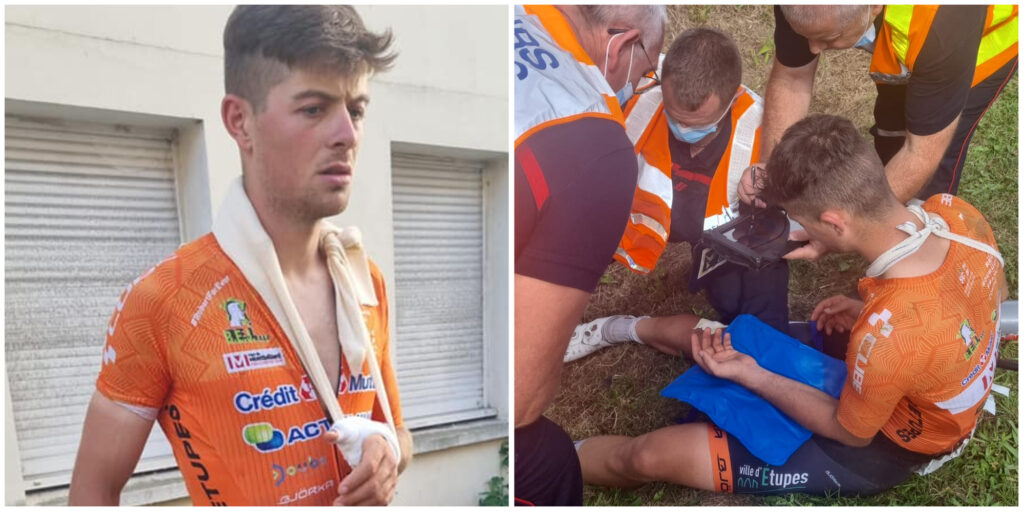 Corkery crashes hard in France after soigneur throws bottle to rider in bunch