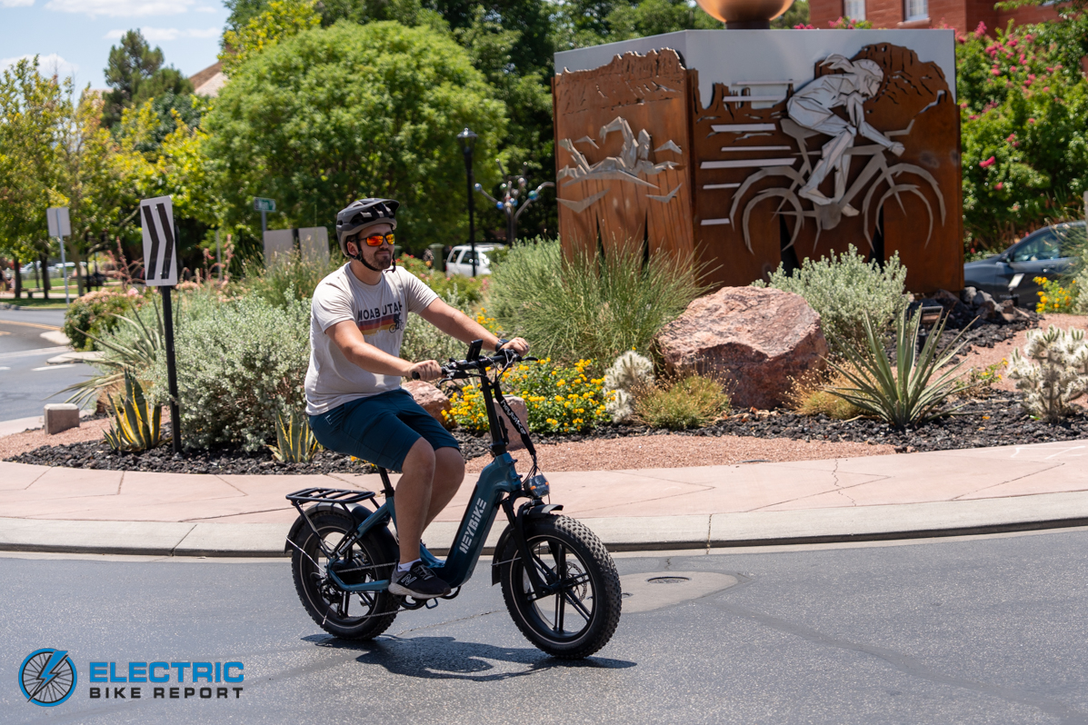 Man riding HeyBike Ranger S in roundabout