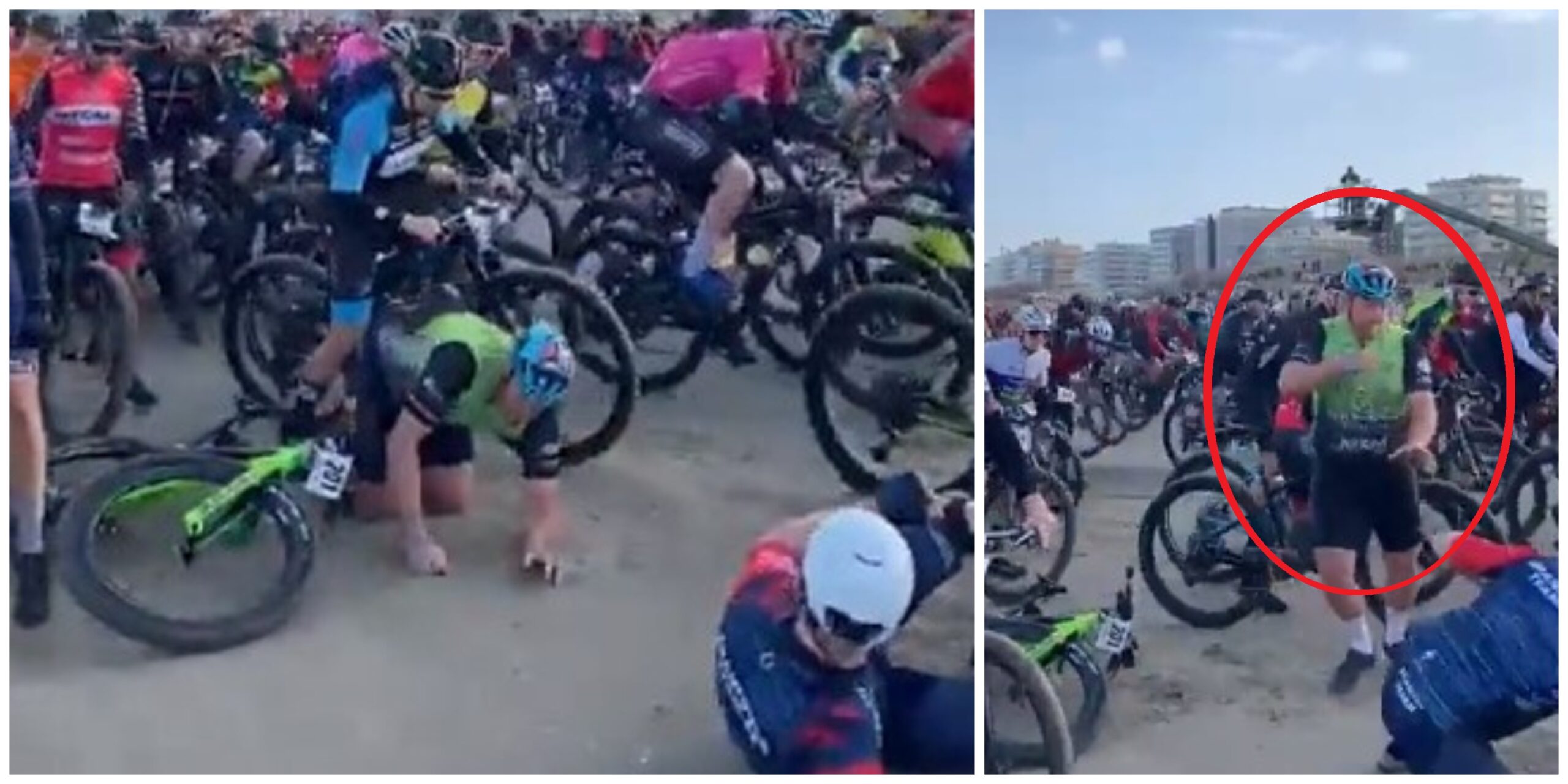 Rider assaults rival after crash at beach race in Belgium | Video