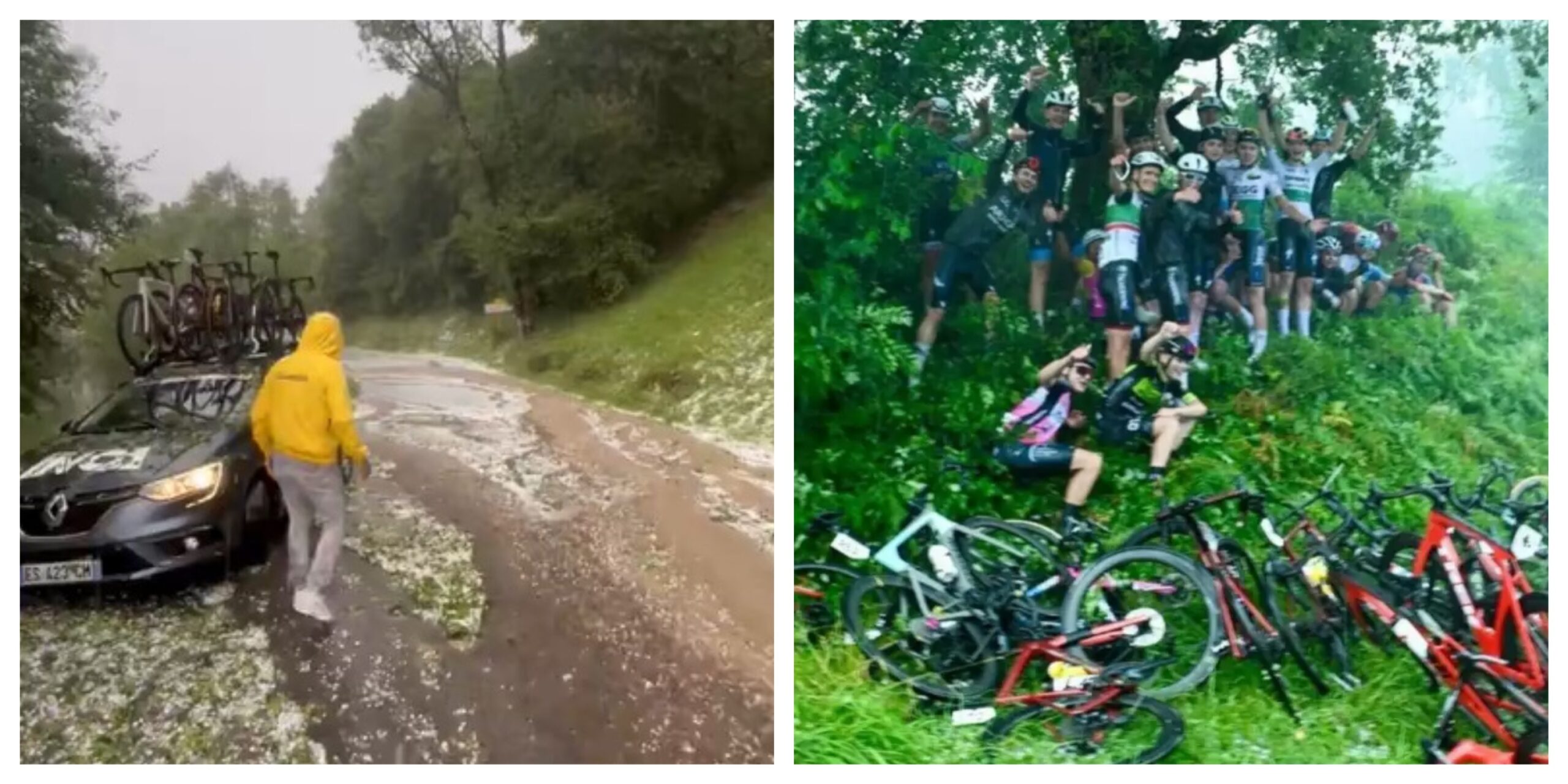 Riders forced to stop, shelter from freak hail storm at Valromey Tour | Video