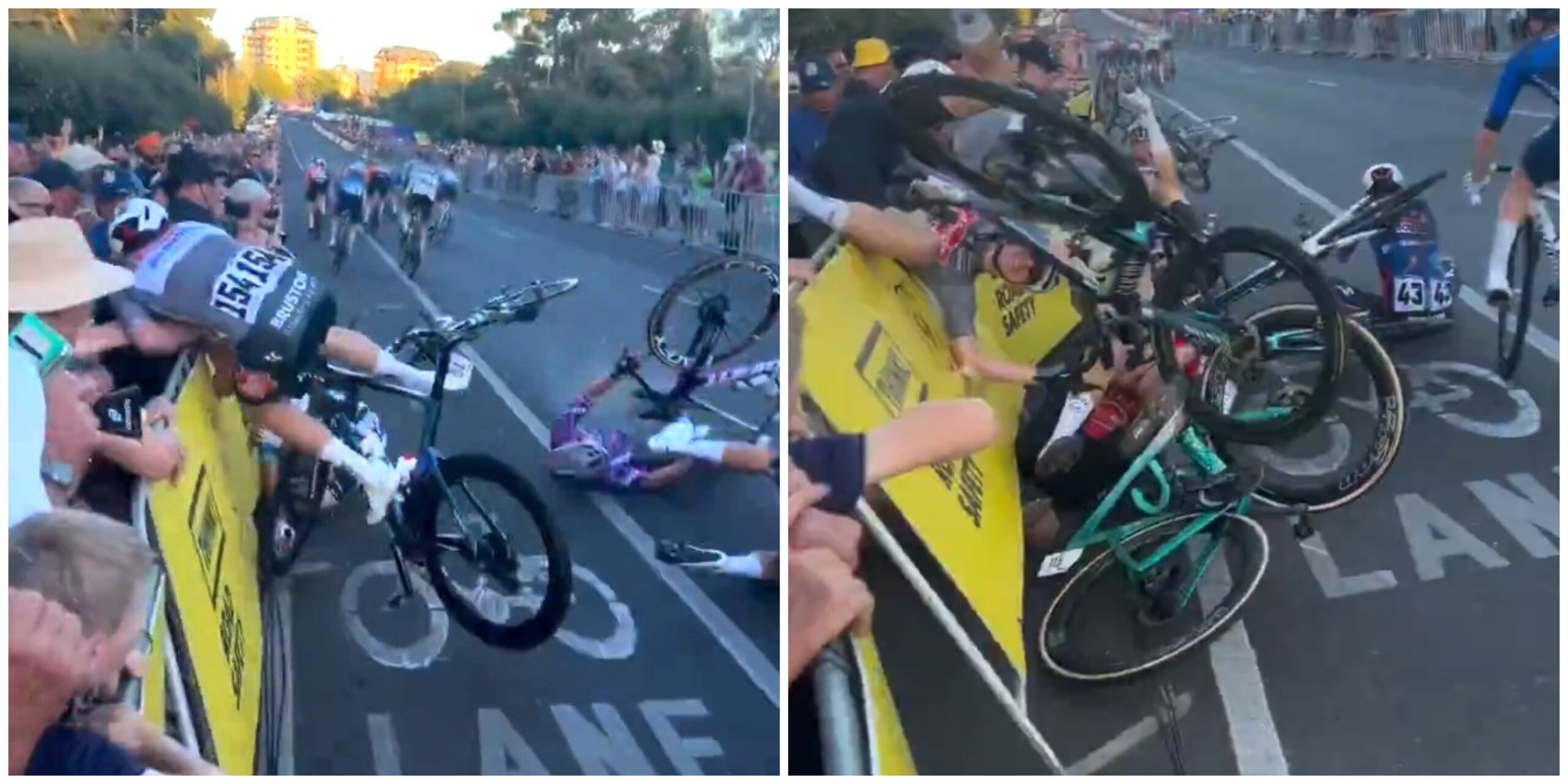 Fan’s footage captures crash into crowd at Tour Down Under Crit | Video